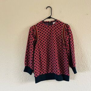 David’s Red & Navy Print Knit Top